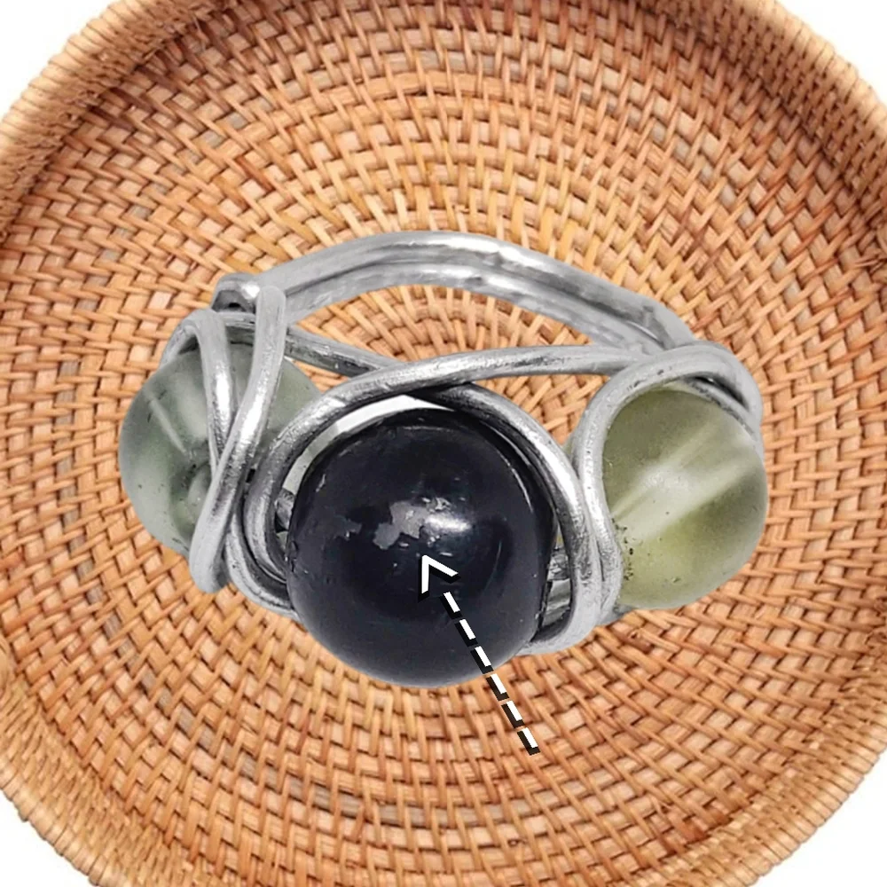 Black and Green Beads Hand Wired Ring - Picture 7 of 7